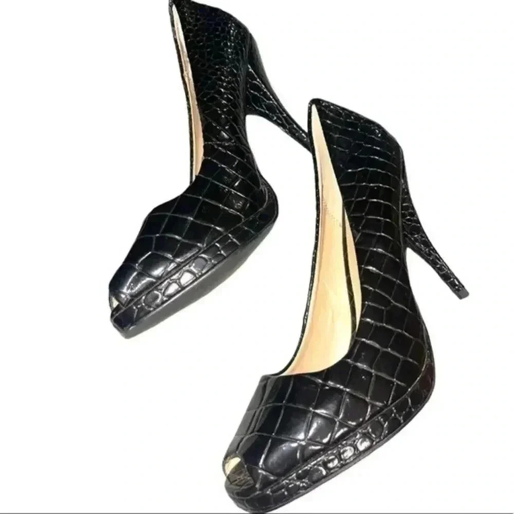 COLIN STUART PEEP TOE LEATHER PUMPS